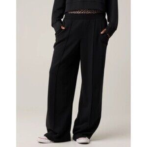 aerie Black Wide-Leg Track Pants